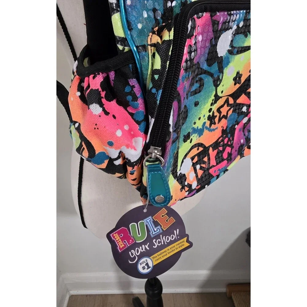 HTF School JUSTICE 2pc BACKPACK & LUNCH BOX TOTE SET EMOJI RAINBOW NwT